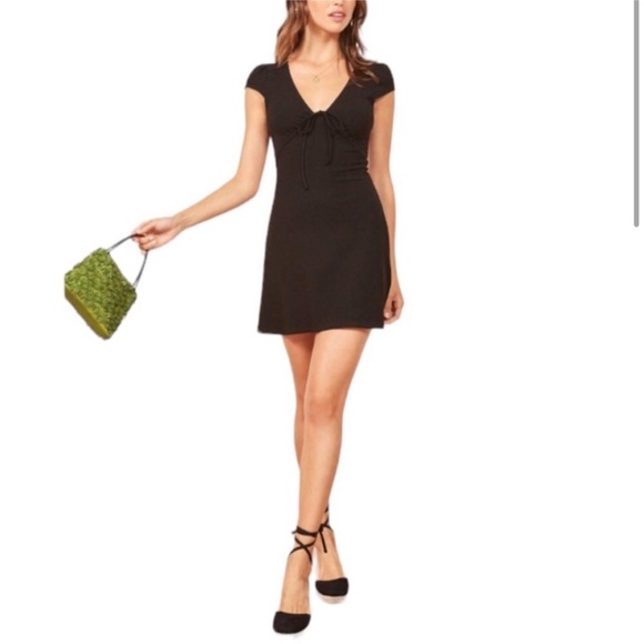 Reformation Jeans Margie Ribbed Mini Dress Black Small - Picture 2 of 7